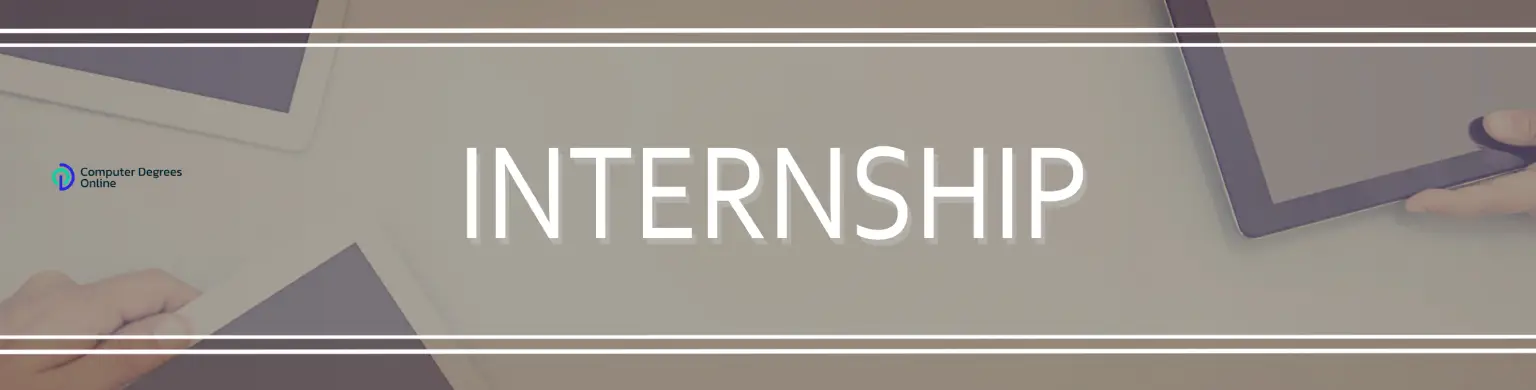 Hands holding tablets in a circle around the word ‘INTERNSHIP’ on a light background.